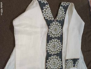 Premium White &amp; Grey Embroidered Anarkali Gown