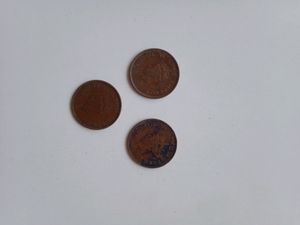Three Copper Coins Quarter Aana Old Antique