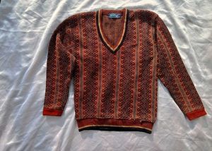 Vintage Patterned V-Neck Knit Sweater