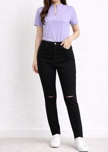 Cute Lilac Top & Ripped Black Jeans Set