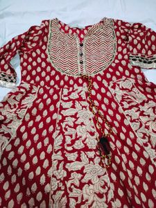 Red Floral Kurta with Trouser
