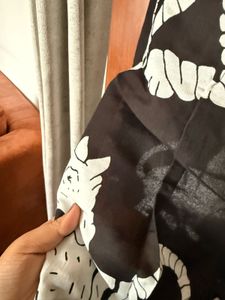 Black &amp; White Cat Print Kurta Set