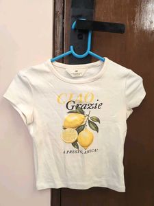 Cute Lemon Print White T-Shirt