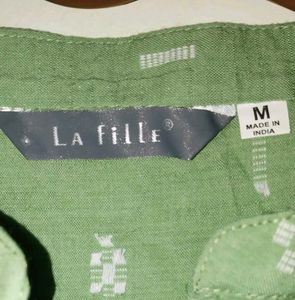 Green Printed Straight Kurti | Button-Down Cotton