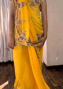 Yellow Embroidered Saree with Blouse