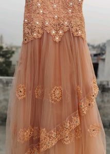 Peach Embroidered Net Lehenga Choli