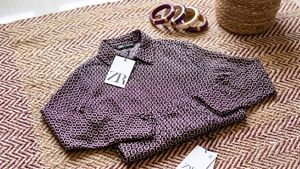 Zara Burgundy Geometric Print Long Sleeve Button-D
