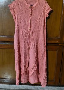 Avaasa Coral Pink Solid Button-Down A-Line Kurti💫