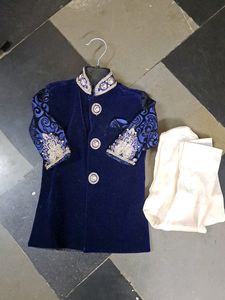 Blue Velcet Sherwani For Boys