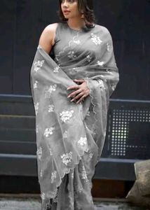 Elegant Grey Embroidered Saree