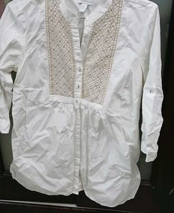 Elegant Embroidered White Cotton Tunic Top