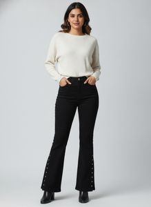 Korean Style Bottom Button Up Black Jeans.