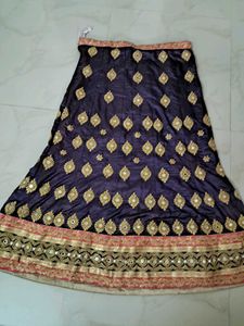 dark blue lehenga choli with golden floral embroid