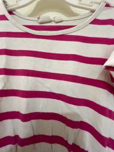 Gap Fit N Flare Dress In White Pink Stripes