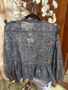 Sheer Floral Print Peplum Top