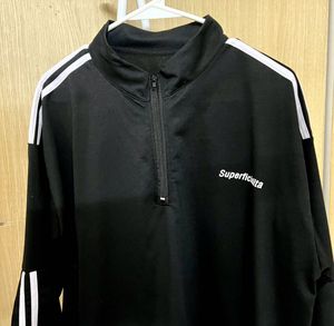 Sporty Black Zip-Up Sweatshirt with White Stripes