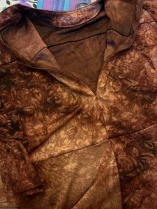 Wine Brocade Dress with Bell Sleeves