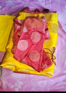Designer Purple Saree with Orange Blouse
