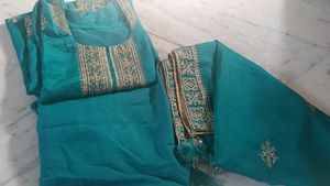 Teal Kurta Set with Gold Embroidery