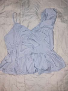 Light Blue Ruffle One-Shoulder Top