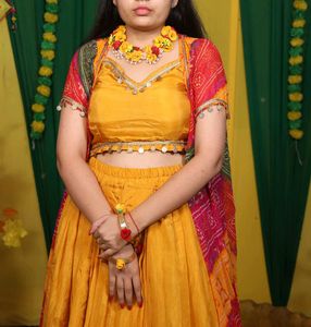Saree Style Haldi Dress With Umbrella Jacket