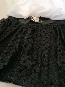 Elegant White &amp; Black Lace Gown