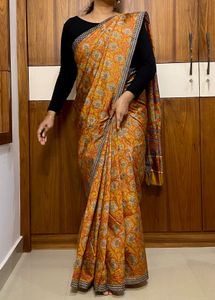 Vibrant Yellow Floral Print Saree