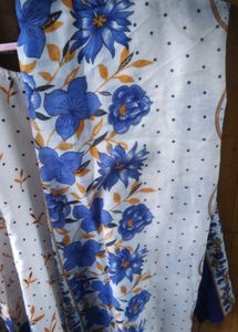 White Kurta with Blue &amp; Orange Floral Print