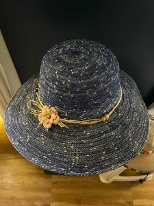 Chic Blue Wide Brim Hat with Flower Accent