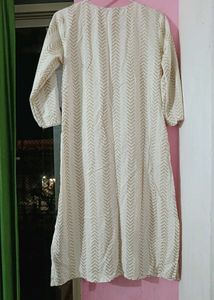 Elegant pure cotton Cream Kurta with Gold Print
