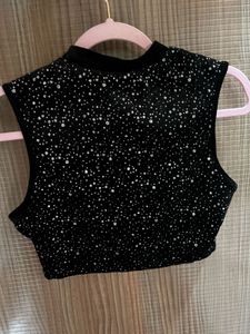 Sparkly Black Velvet Crop Top&amp; Skirt set