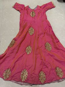Radiant Pink &amp; Gold Embroidered Festive Anarkali G