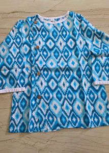 Blue Ikat Print Kurta with Wooden Buttons