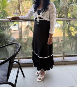 Black Maxi Dress with White Trim (M size)