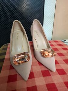 Peach Heels with Jewel Embellishment