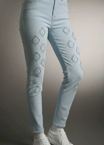 Diamond Embellished Light Wash Jeans