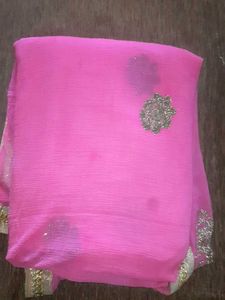 Beautiful Pink Saree with Golden Border without bl
