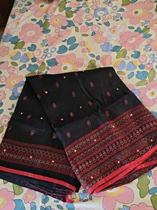 Elegant Black Embroidered Saree