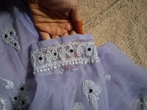Embroidered Lavender sheer Kurta with spaghetti