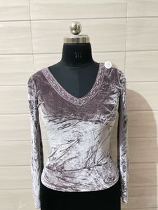 Y2K Velvet V-Neck Long Sleeve Top