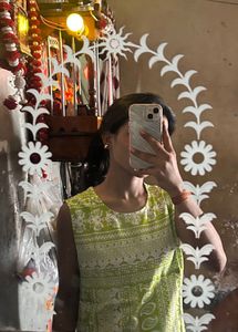 Lime Green Kurta with White Print