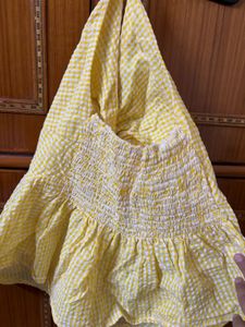 Chic Yellow Gingham Twist Top