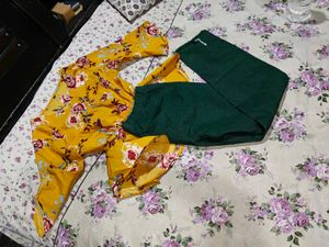 Yellow Floral top and pants set