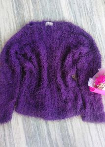 Purple Fuzzy Knit Sweate,woollen, fur jacket