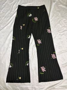 Y2K Embroidered Pinstripe Flare Pants