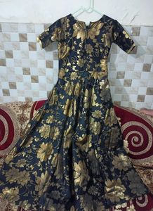 Black &amp; Golden Floral Net Long Gown / Anarkali Dre