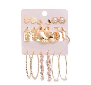 9 Piece Korean-inspired Earrings, Blending Design.