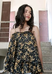 Stylish Black Floral Tiered Top