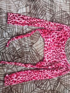 Pink Leopard Print Crop Top(Backless)