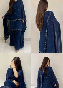 handloom Navy Blue Sharara Set